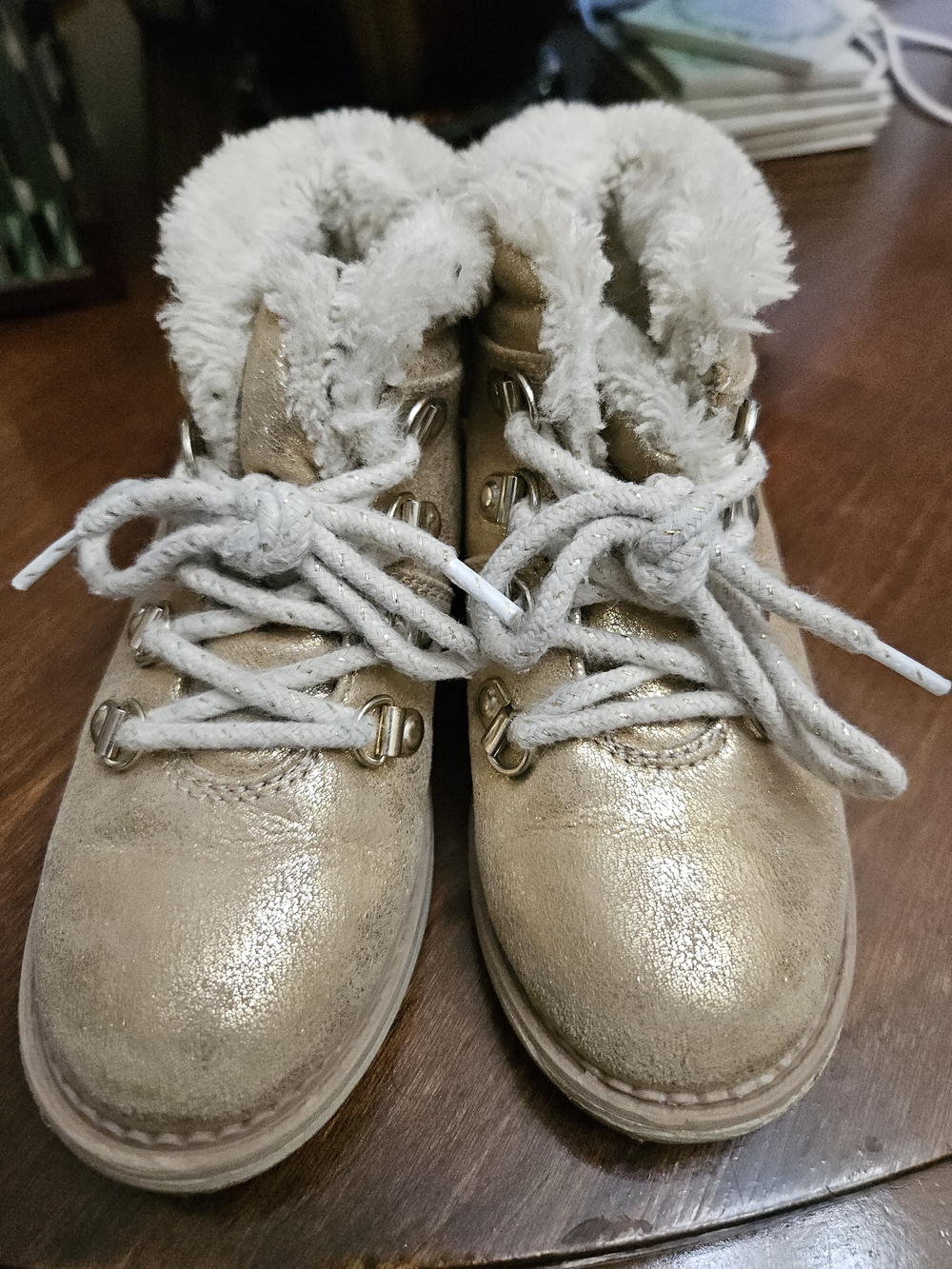 Cat & Jack Metallic Gold Faux-Fur Lace-Up Kids Boots